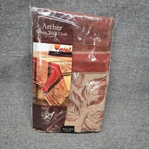 Archer Tablecloth Woven Leaf Pattern Oblong Brown Burgundy New Autumn Arlee